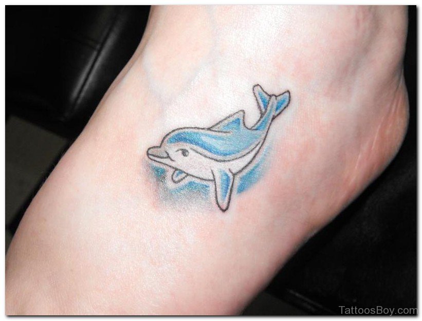 Little Blue Dolphin Tattoo On Foot