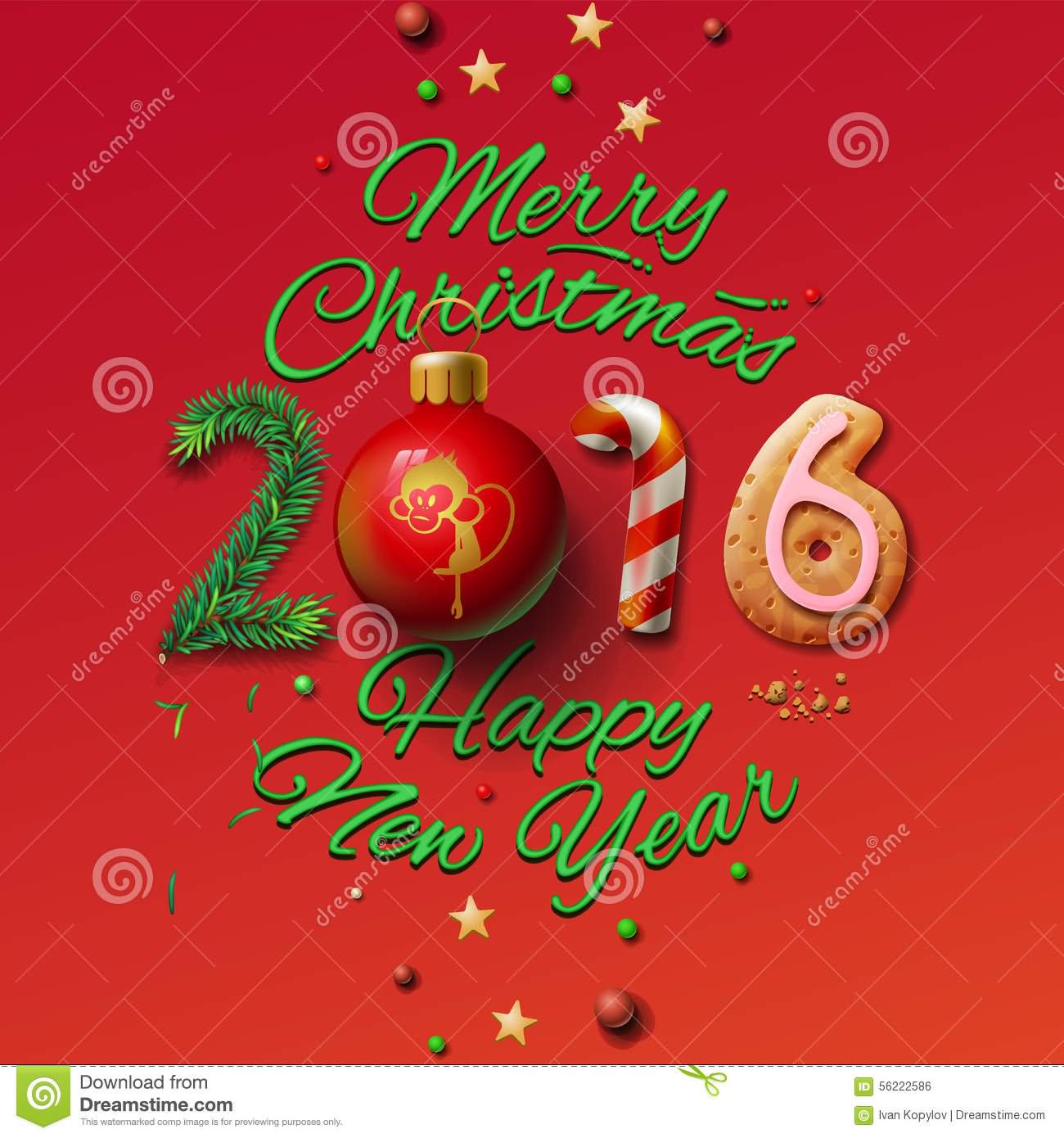 Merry Christmas Happy New Year 2016 Greeting Card