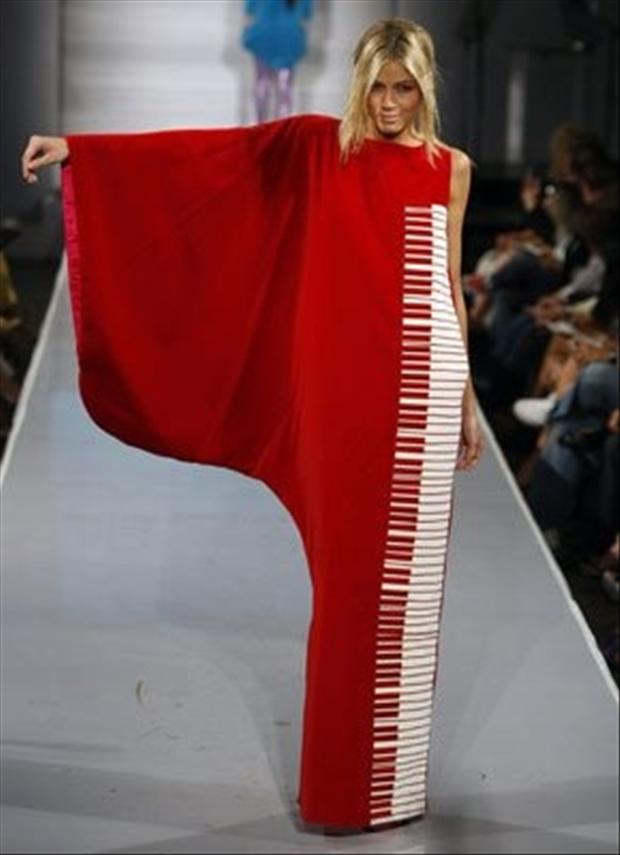 Model In Funny Piano Red Dress