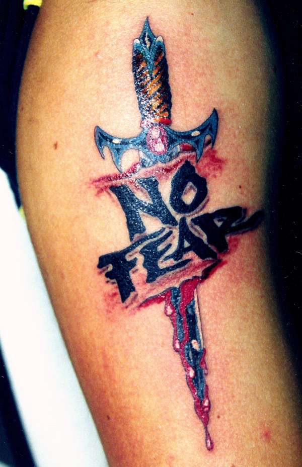 No Fear Knife Tattoo On Sleeve