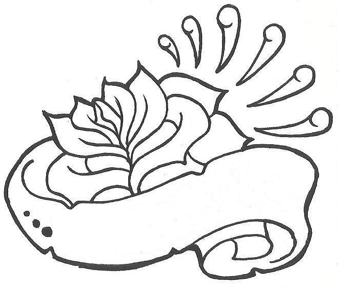 Outline Rose And Banner Tattoo Design