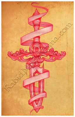 Pink Dagger With Banner Tattoo Design By Justin Watters