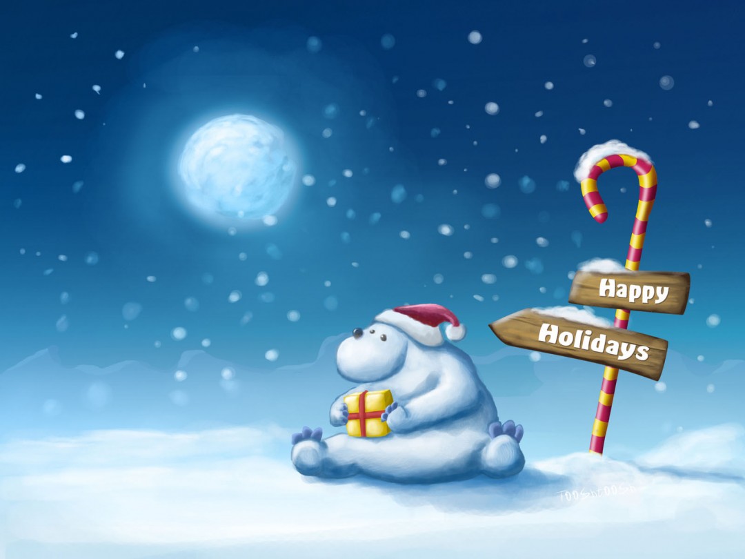 Polar Bear Cartoon Wishes You Happy Holidays
