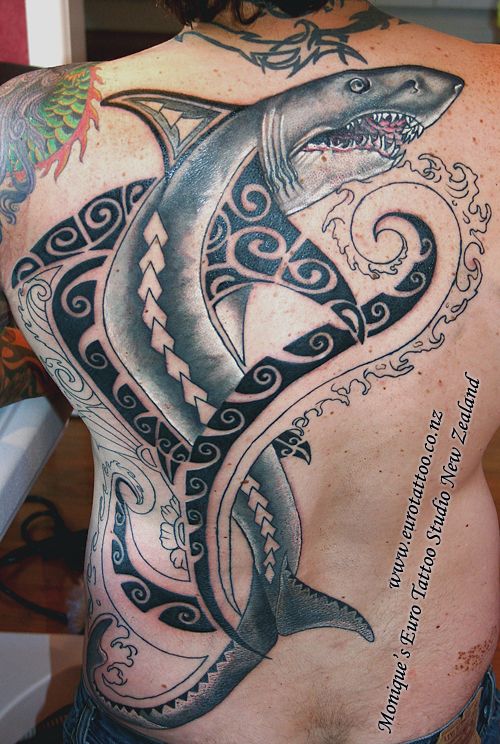 Polynesian Shark Tattoo On Back by Monique Euro