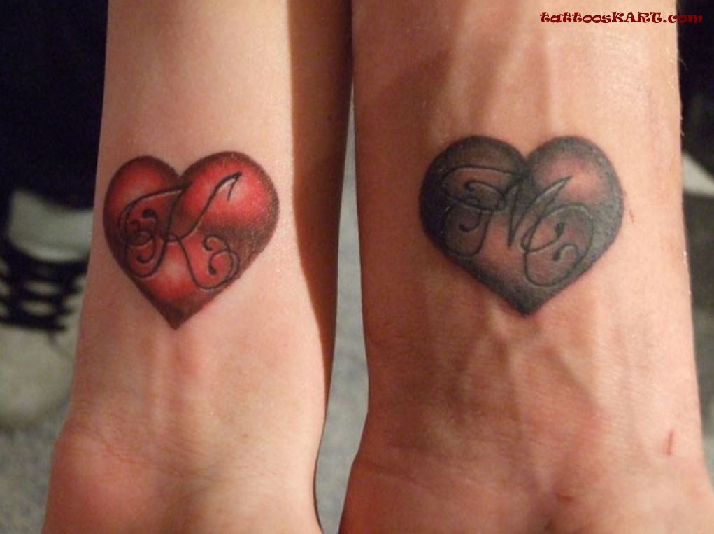 Red And Black Heart Tattoo On Couple Wrist By Gaya BlackCreek