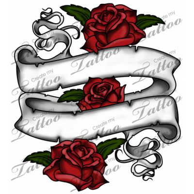 Red Roses And Banner Tattoo Design
