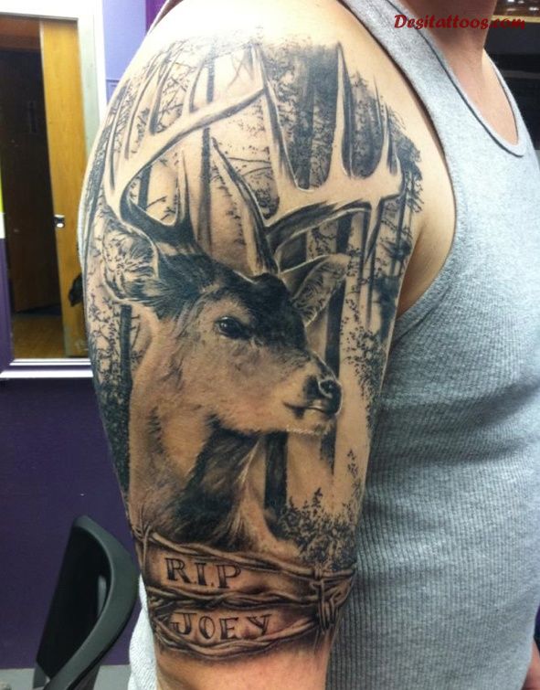 Rip Joey Wildlife Deer Head Tattoo On Right Half Sleeve