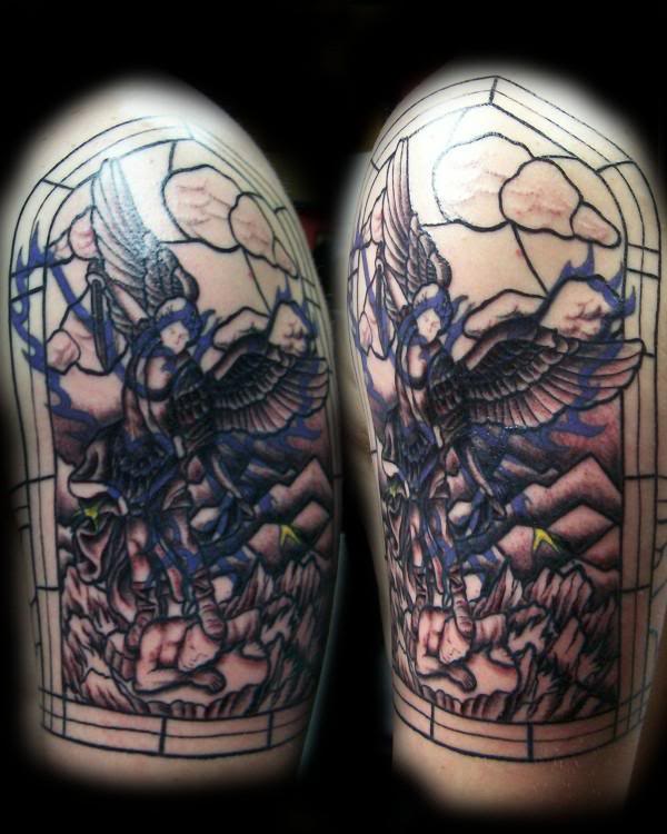 Stained Glass Angel Cover Up Tattoo