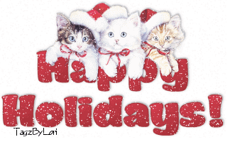 Three Kittens Wishes You Happy Holidays Glitter Animated Picture