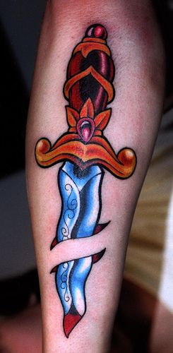 Traditional Color Knife Tattoo