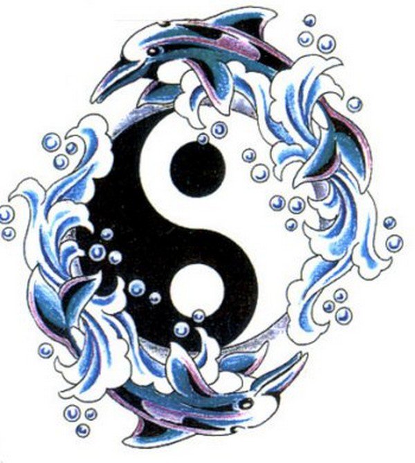 Two Dolphins With Yin Yang Symbol Tattoo Design