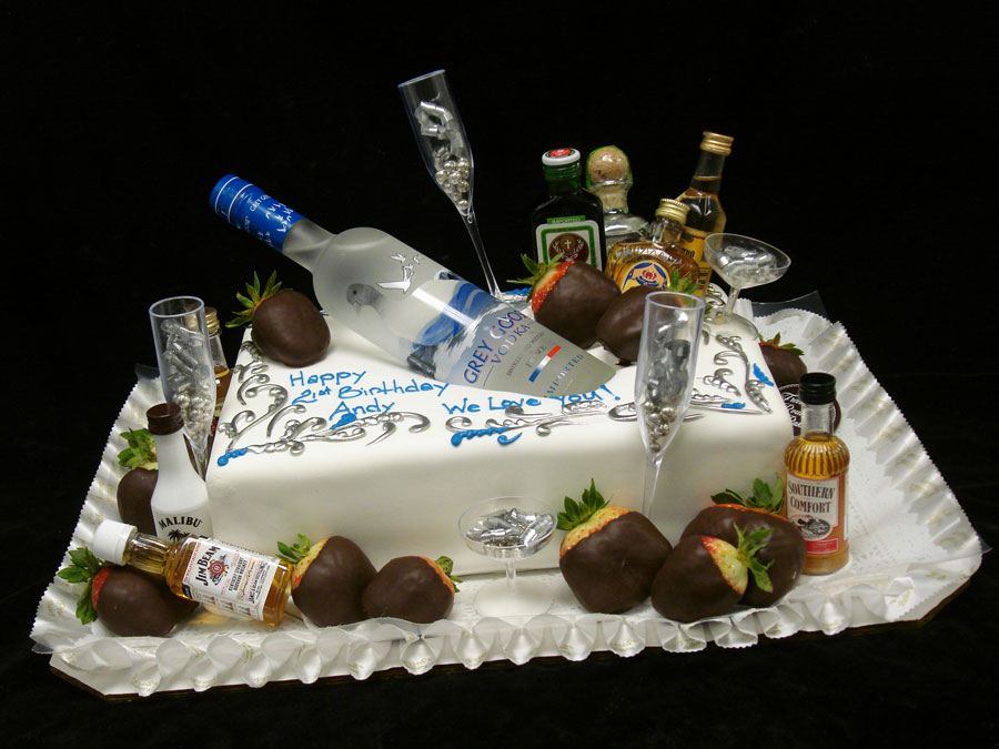 Vodka Bottle And Glasses Birthday Cake