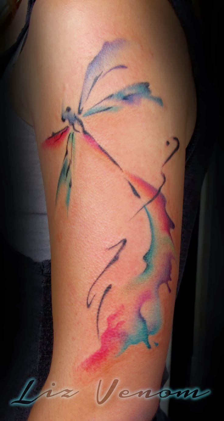 Watercolor Dragonfly Tattoo On Half Sleeve By  Liz Venom