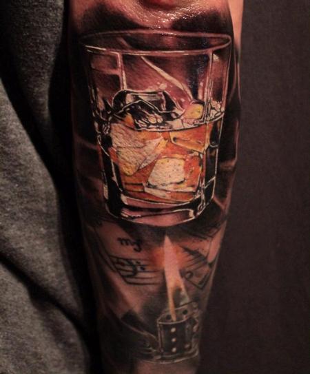 Whisky Glass Tattoo On Full Sleeve