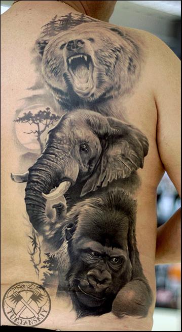 Wildlife Animals Tattoo On Back For Men