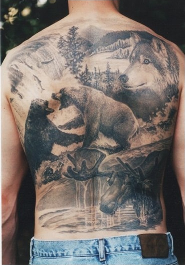Wildlife Animals Tattoo On Man Back Body