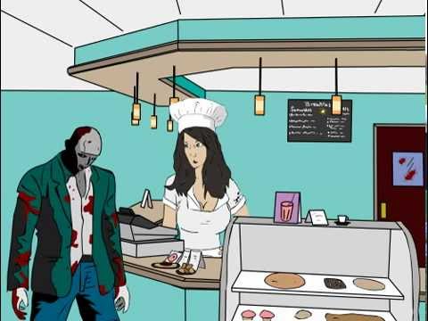 Zombie At Bakery Shop Funny Cartoon
