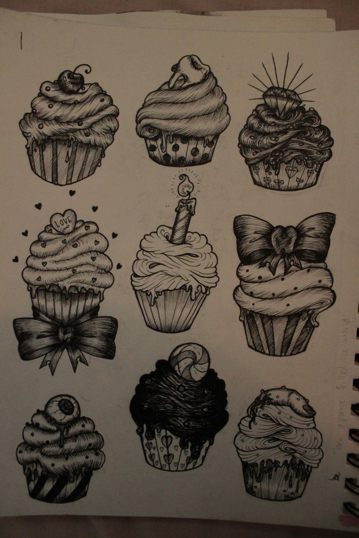 Amazing Black And Grey Cupcakes Tattoo Flash By Jodi Tellier