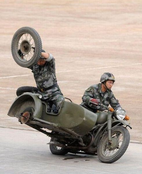 Army Bike Stunt Funny Picture