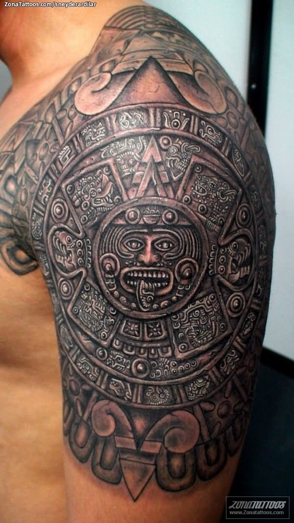 Aztec Tattoo On Left Shoulder For Men