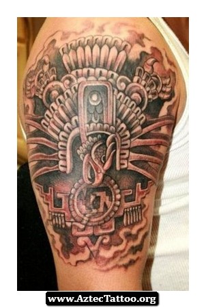 Aztec Tattoo On Man Right Half Sleeve