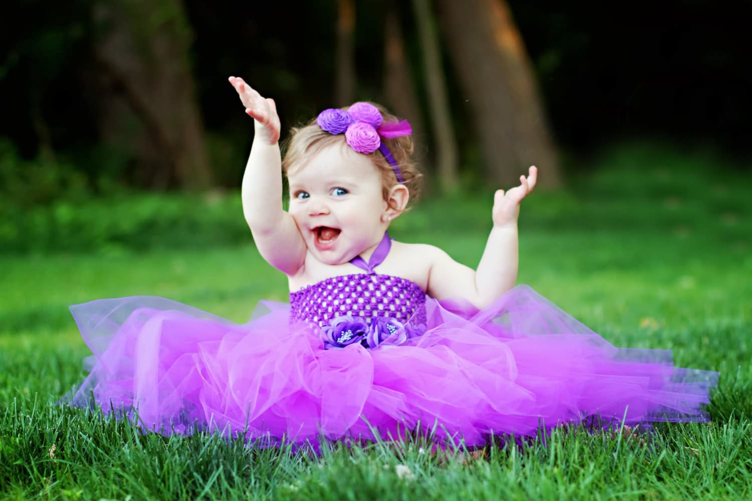 Beautiful Cute Baby Girl In Purple Dress