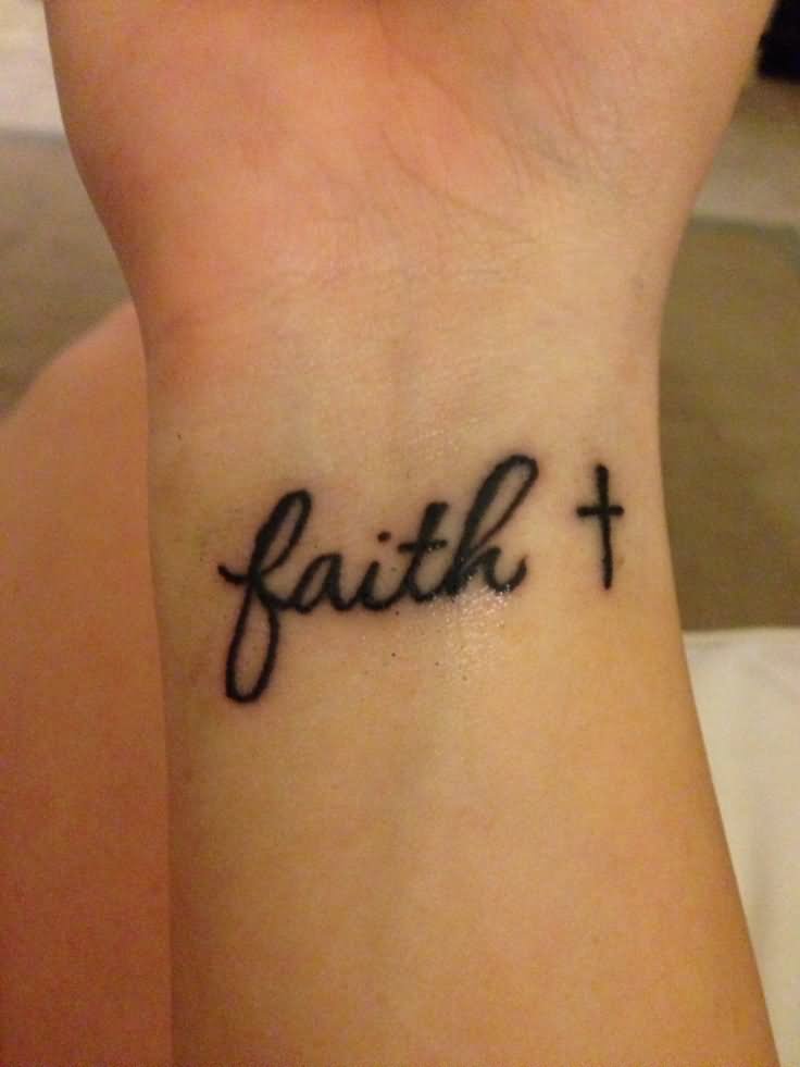 Black Faith With Cross Tattoo On  Wrist