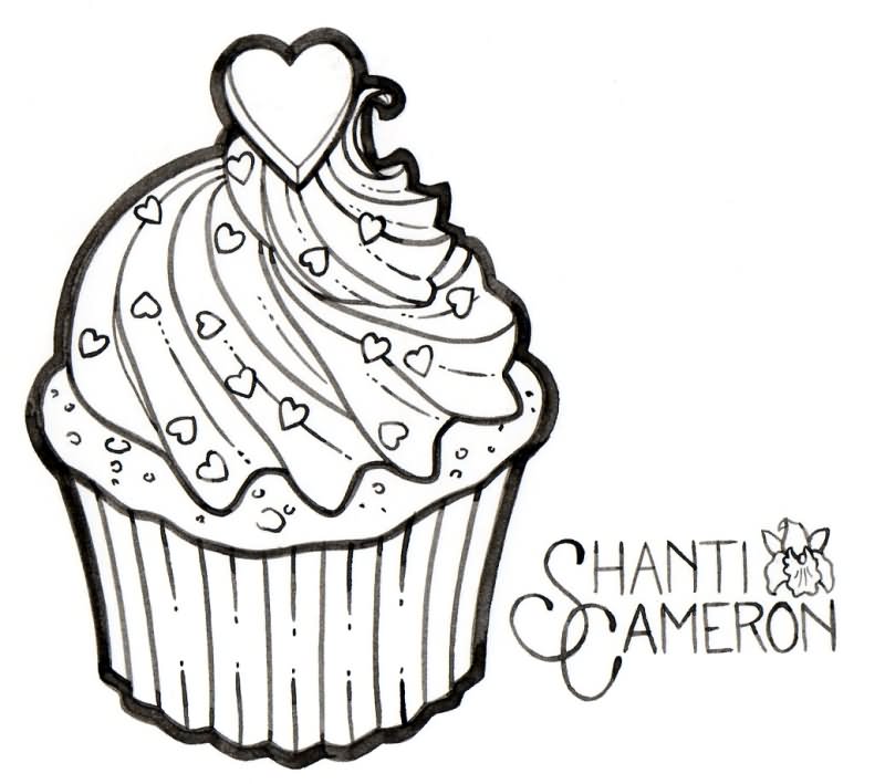 Black Heart On Cupcake Tattoo Stencil By Shanti Cameron
