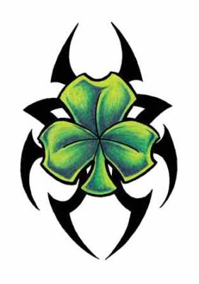 Black Tribal And Clover Leaf Tattoo Design Idea