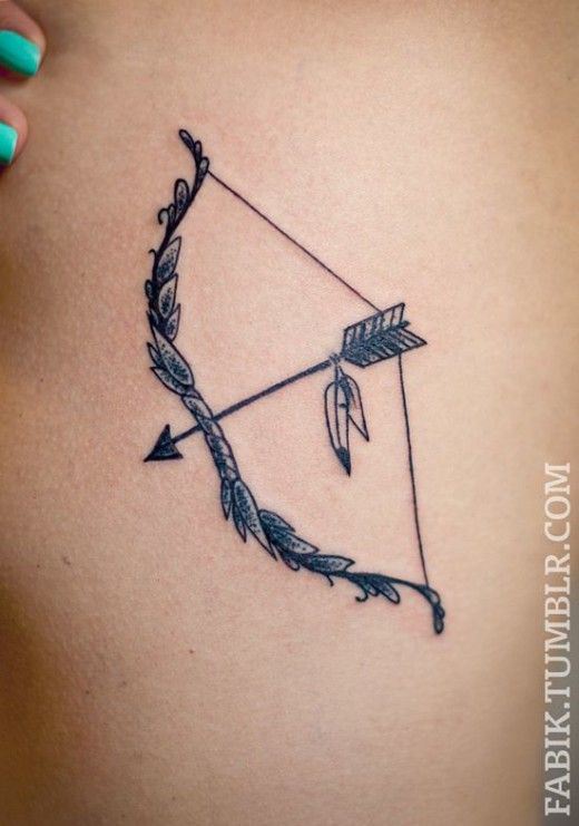 Bow And Arrow Tattoo On Girl Rib Cage