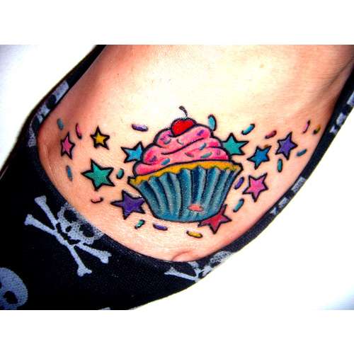 Colorful Cupcake With Tiny stars Tattoo On Foot