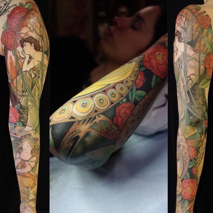 Colorful Full Sleeve Tattoo by Jeff gogue art