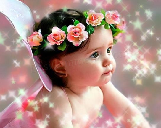 Cute Baby Angel Girl With Flowers Headband