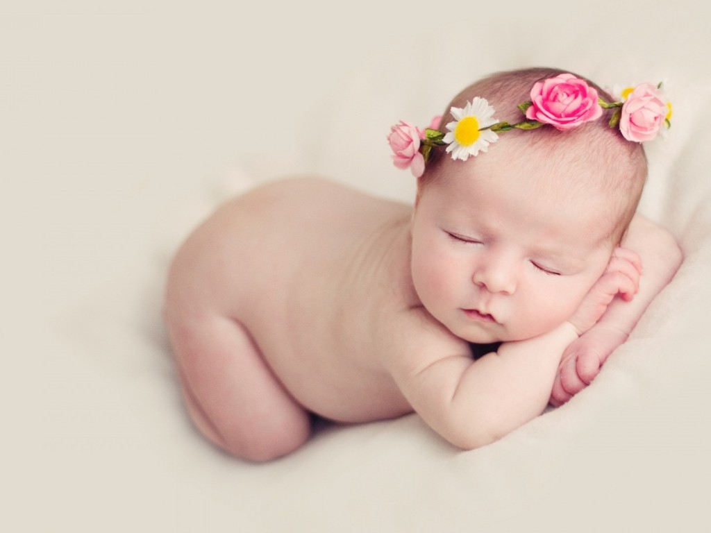 Cute Sleeping Baby With Flowers Headband