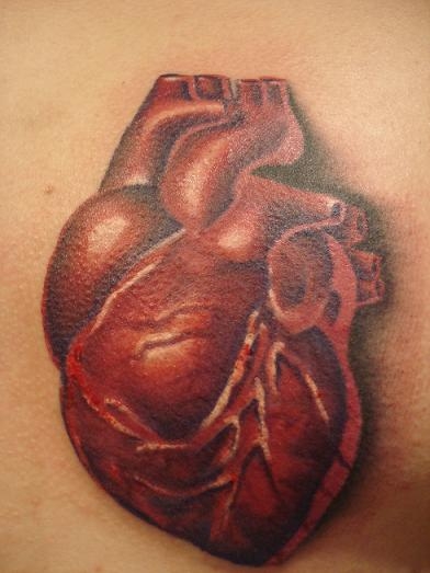 Deep Red Anatomical Heart Tattoo