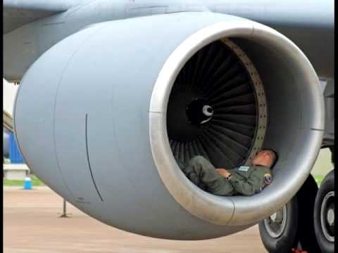Funny Army Sleeping In Airplane Jet Turbine