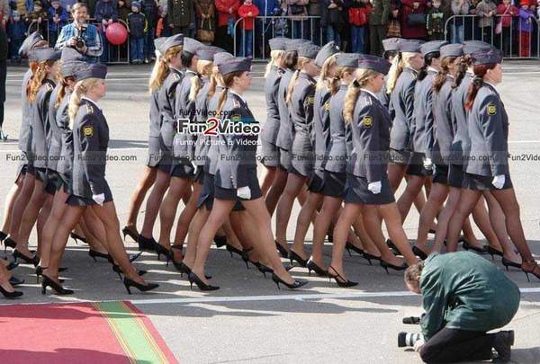 Funny USA Lady Army In Parade