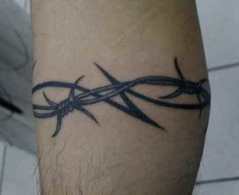 Grey And Black Tribal Barbed Wire Tattoo