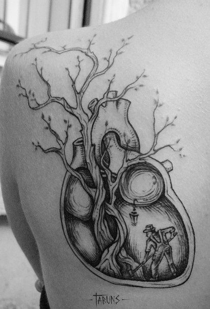 Human Heart Tree Tattoo on Back Left