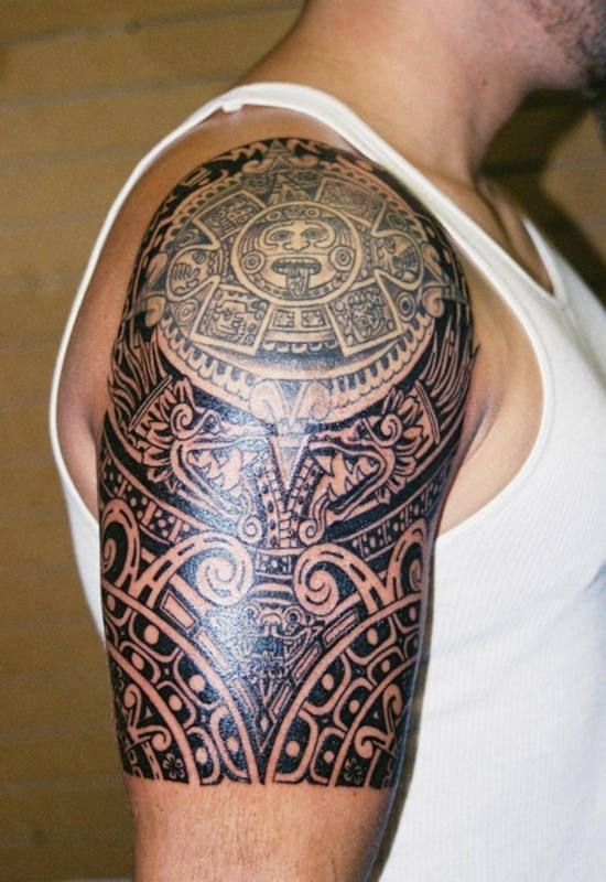 Man Right Half Sleeve Aztec Tattoo