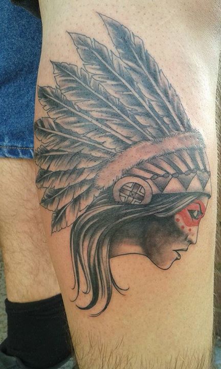 Native American Girl Tattoo On Leg By  Kyle Kemp