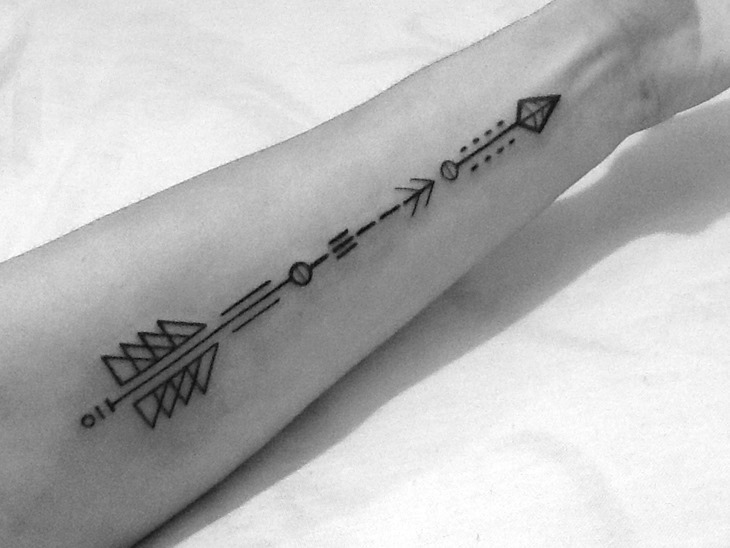 Outline Black Arrow Tattoo On Forearm