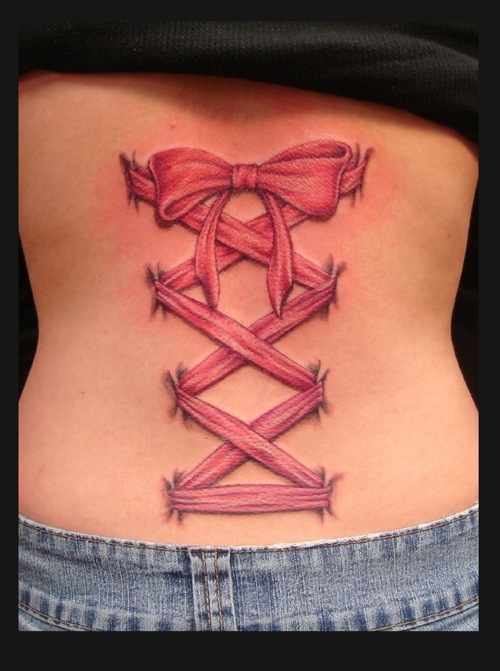 Pink 3D Corset Tattoo On Back