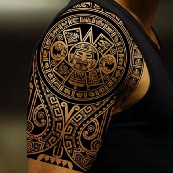 Right Shoulder Aztec Tattoo On Right Half Shoulder