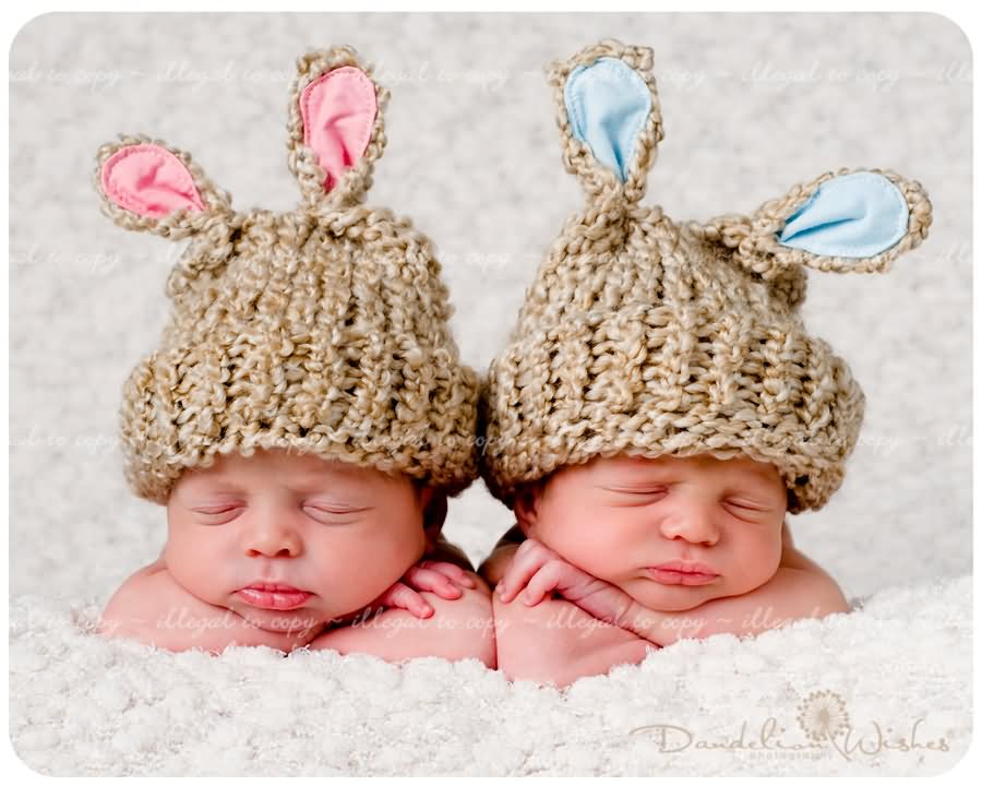 Sweet Sleeping Twin Babies With Skullcaps