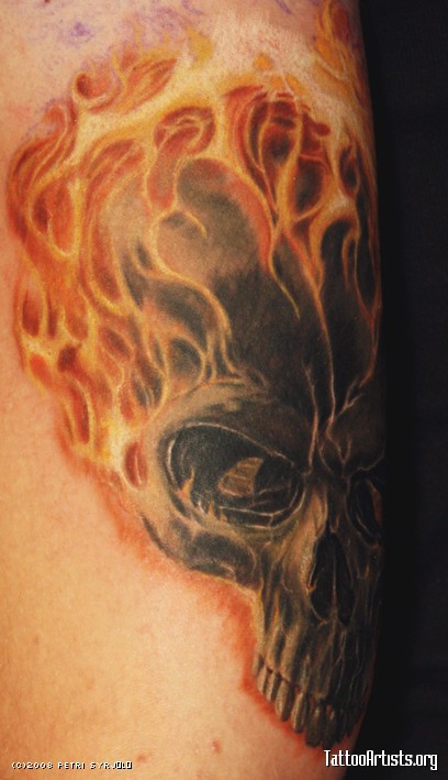 3D Fire Skull Tattoo Design