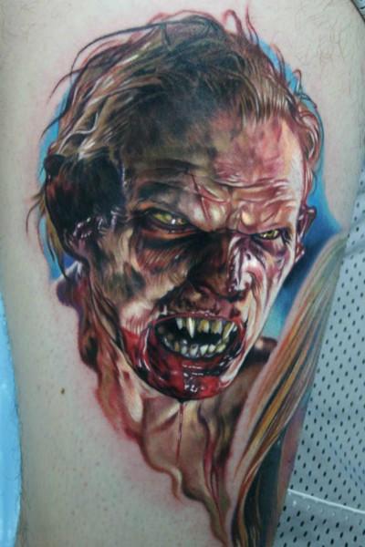 3D Horror Monster Face Tattoo On Thigh