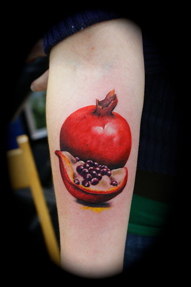 3D Pomegranate Tattoo On Girl Forearm