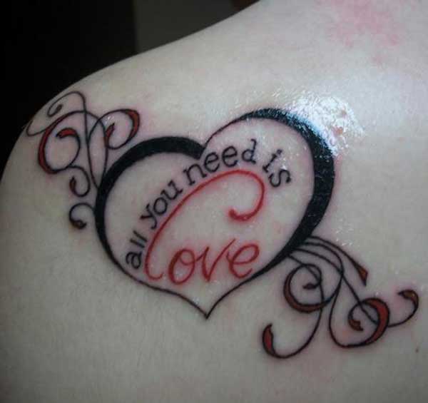 All You Need Is Love Tattoo On Left Back Shoulder