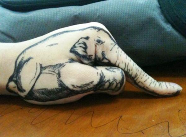 Amazing Black Elephant Tattoo On Hand